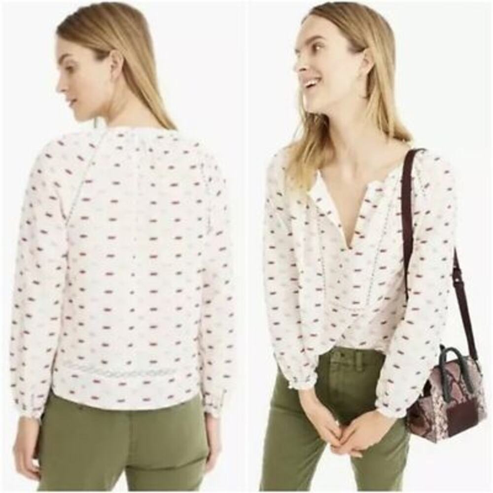 J. Crew Point Sur Ruffle Neck Popover Metallic‎ Clip-Dot Blouse XS